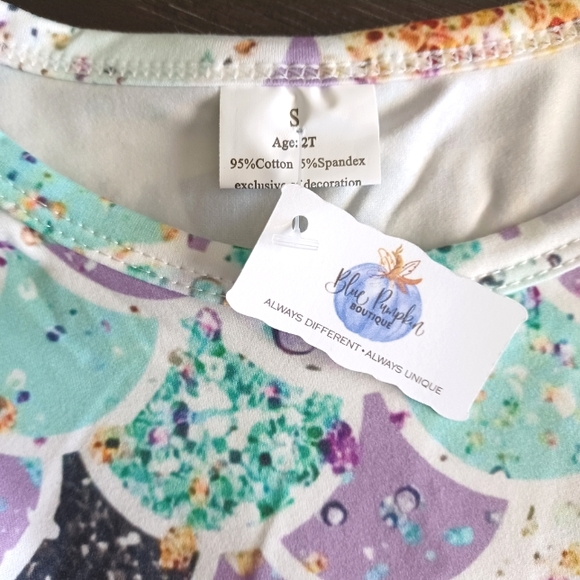 Purple Mermaid Scale Print Flutter Sleeve Top and Ruffled Bottoms - Picture 3 of 4